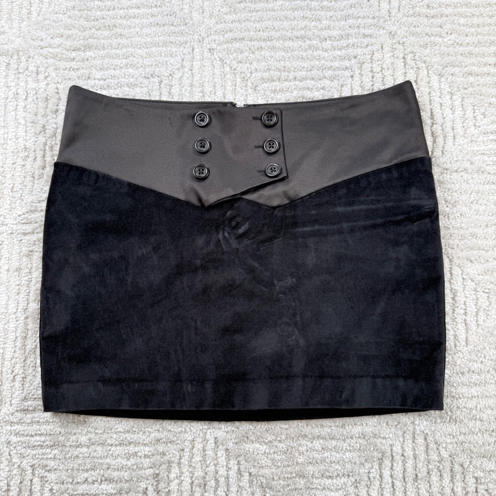 BCBGeneration Mini Skirt Women's 4 Black Velvet Satin Goth Y2K Night Out Edgy